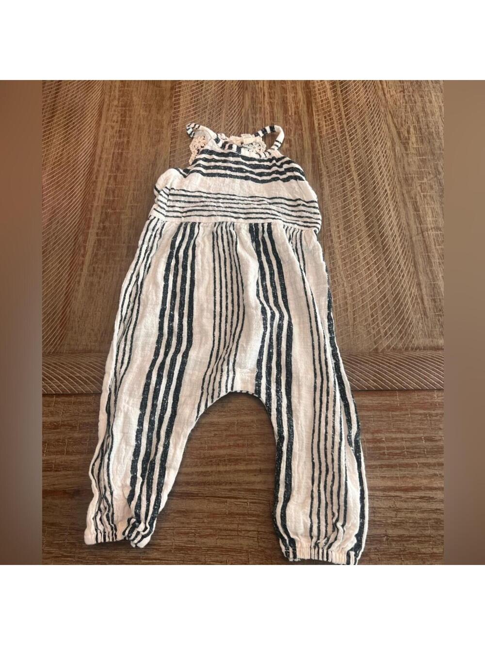 Jessica Simpson Baby Girls' Blue and White Striped Boho Romper jumpsuit 6-9M